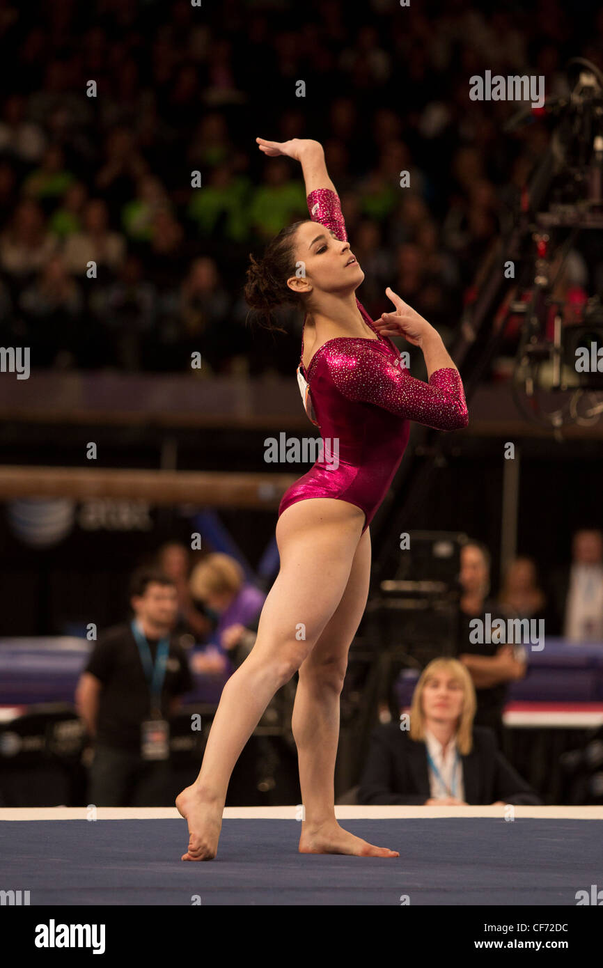 Alexandra Raisman (USA) competes in the floor exercise event at the 2012 American Cup Gymnastics Stock Photo