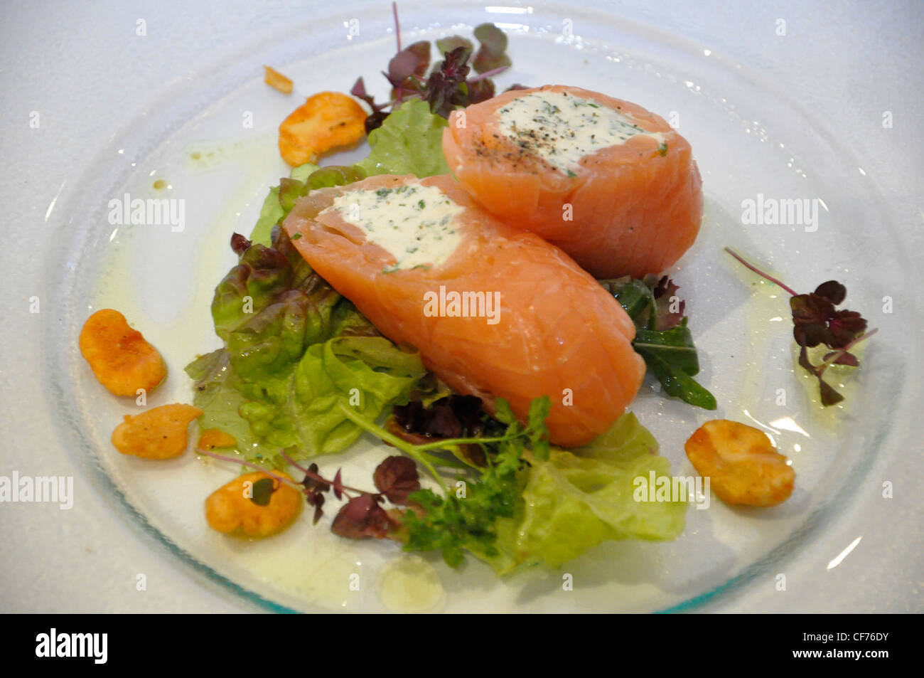 Smoked Salmon hors d'ouvre Stock Photo