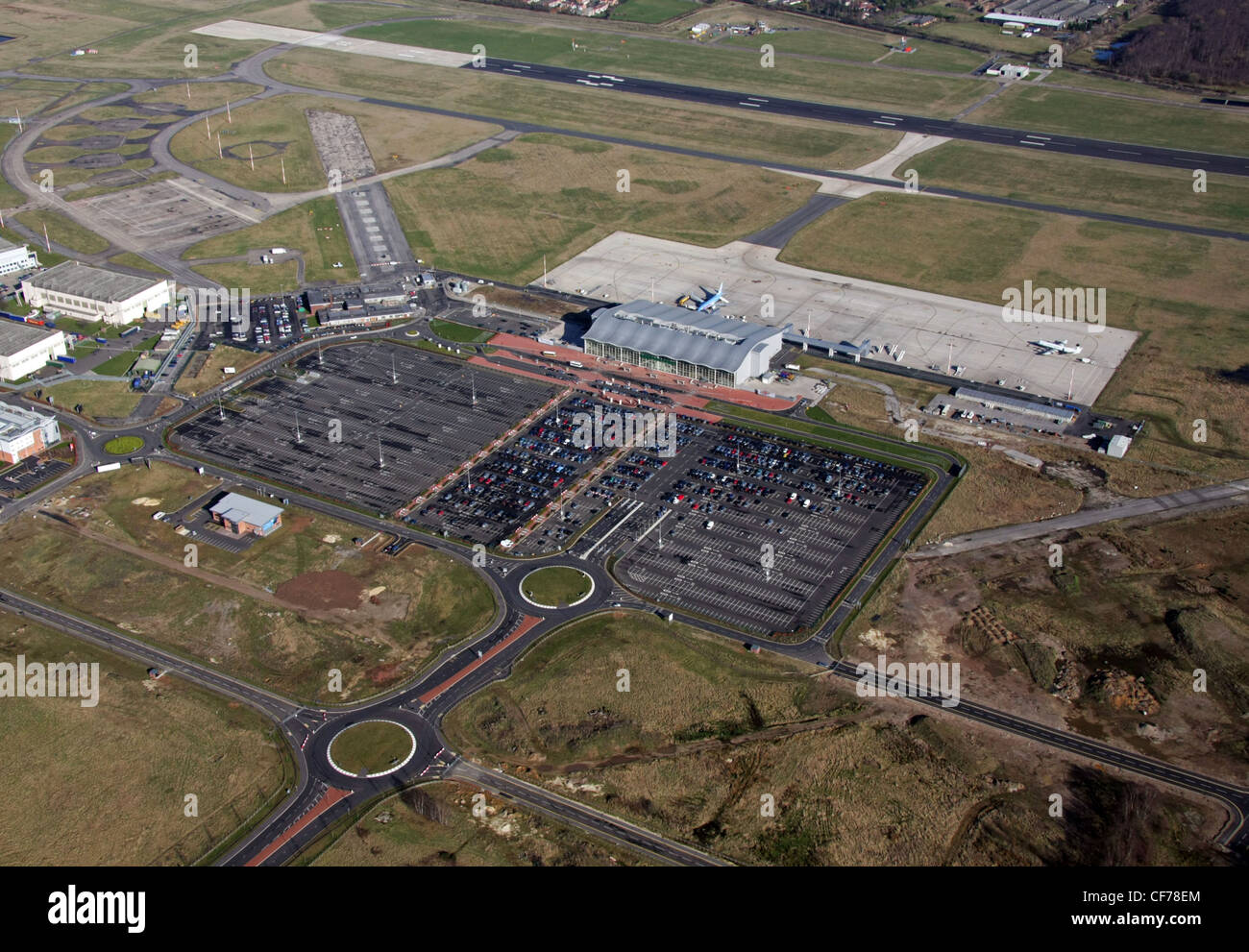 Aerial view of Doncaster Sheffield Robin Hood Airport Stock Photo