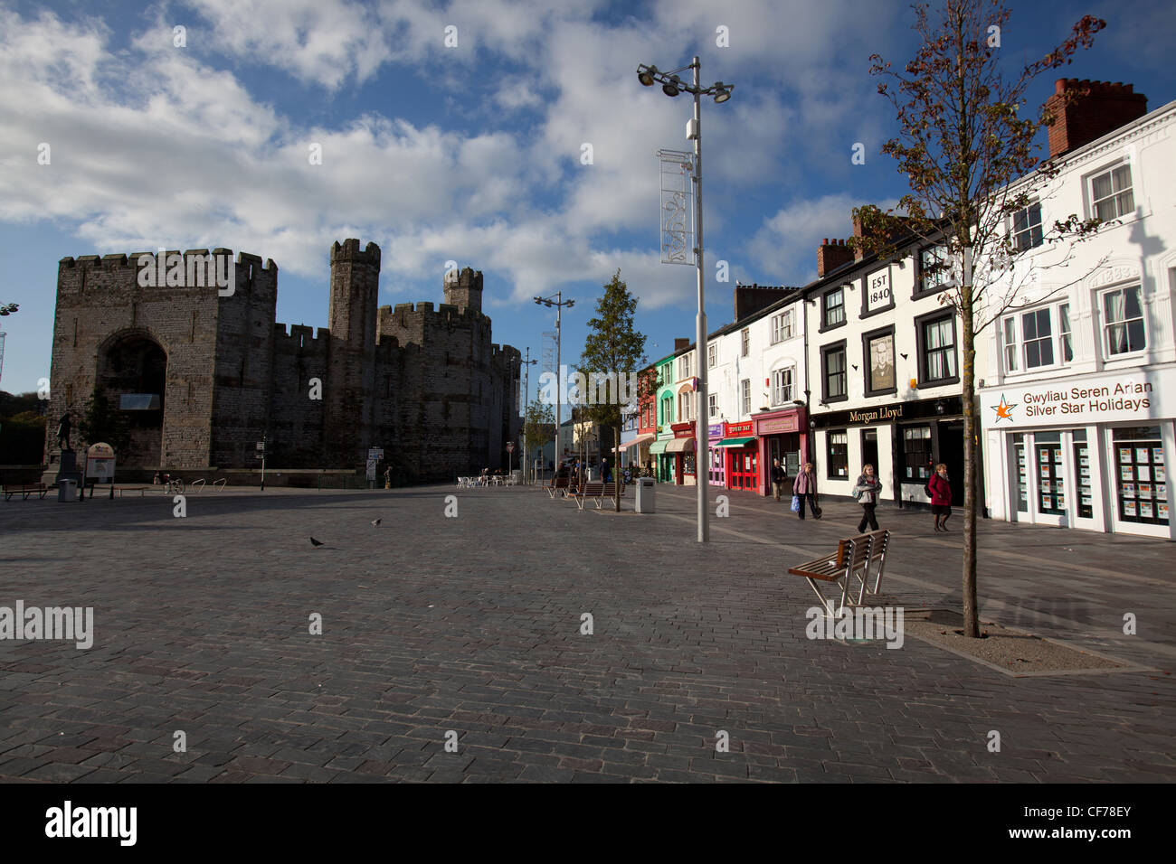 Town of Caernarfon, Wales. Picturesque view of Caernarfon town centre