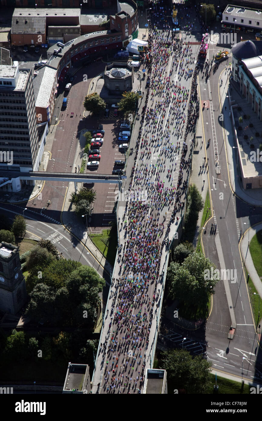 aerial view of Newcastle upon Tyne during the annual Great North Run in 2008 (the Tyne Bridge pre-dates the much larger Sydney Harbour Bridge) Stock Photo