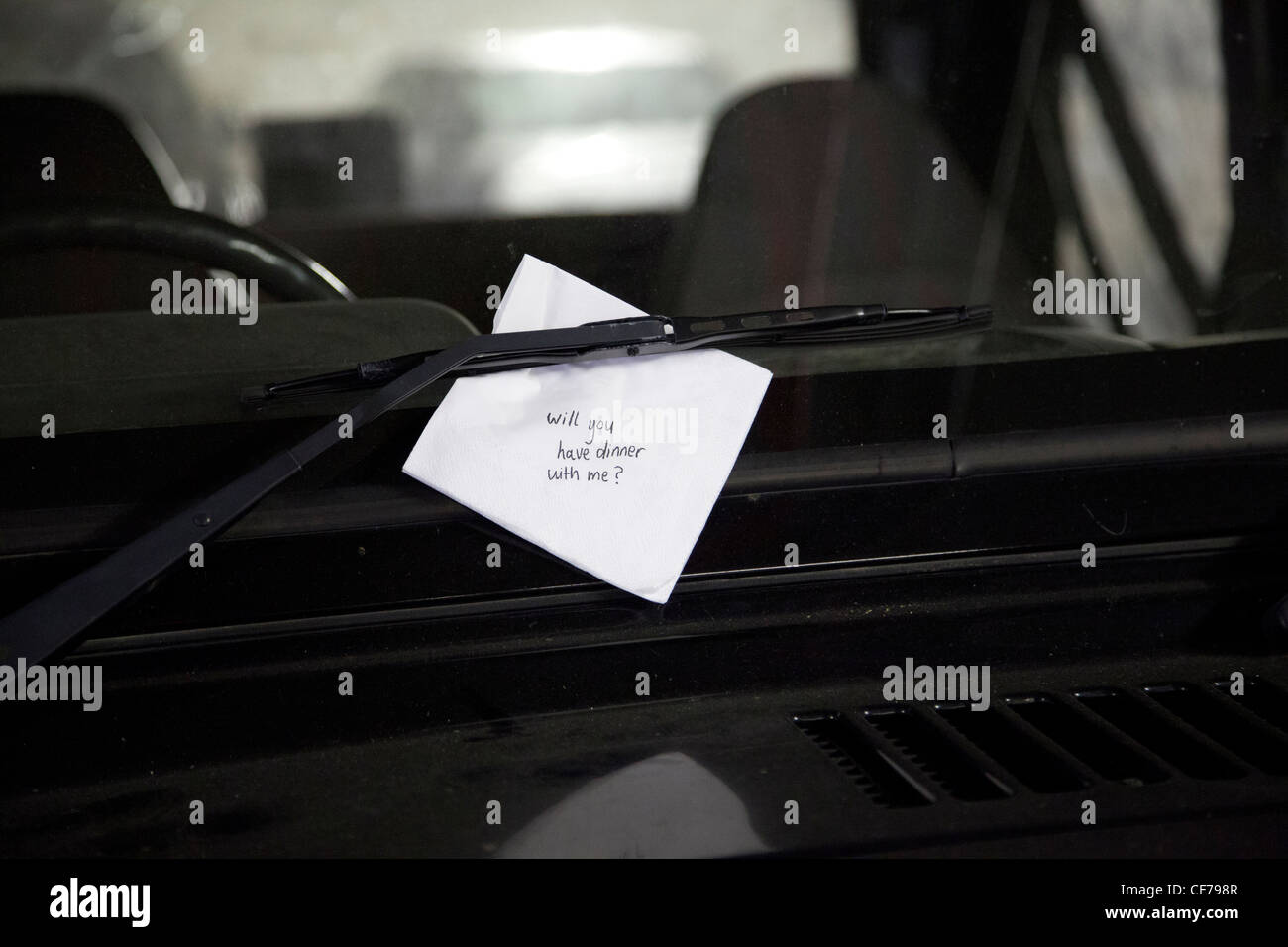 Windscreen Message - Will you have dinner with me Stock Photo - Alamy