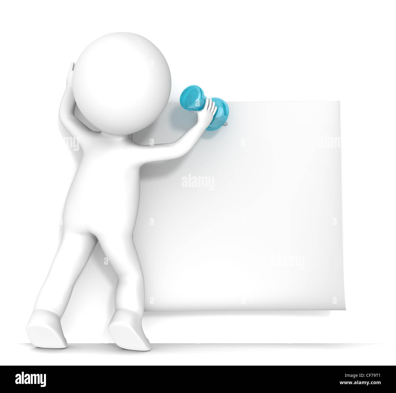 3D little human character attaching a Sticky Note with a Pushpin. Blank ...