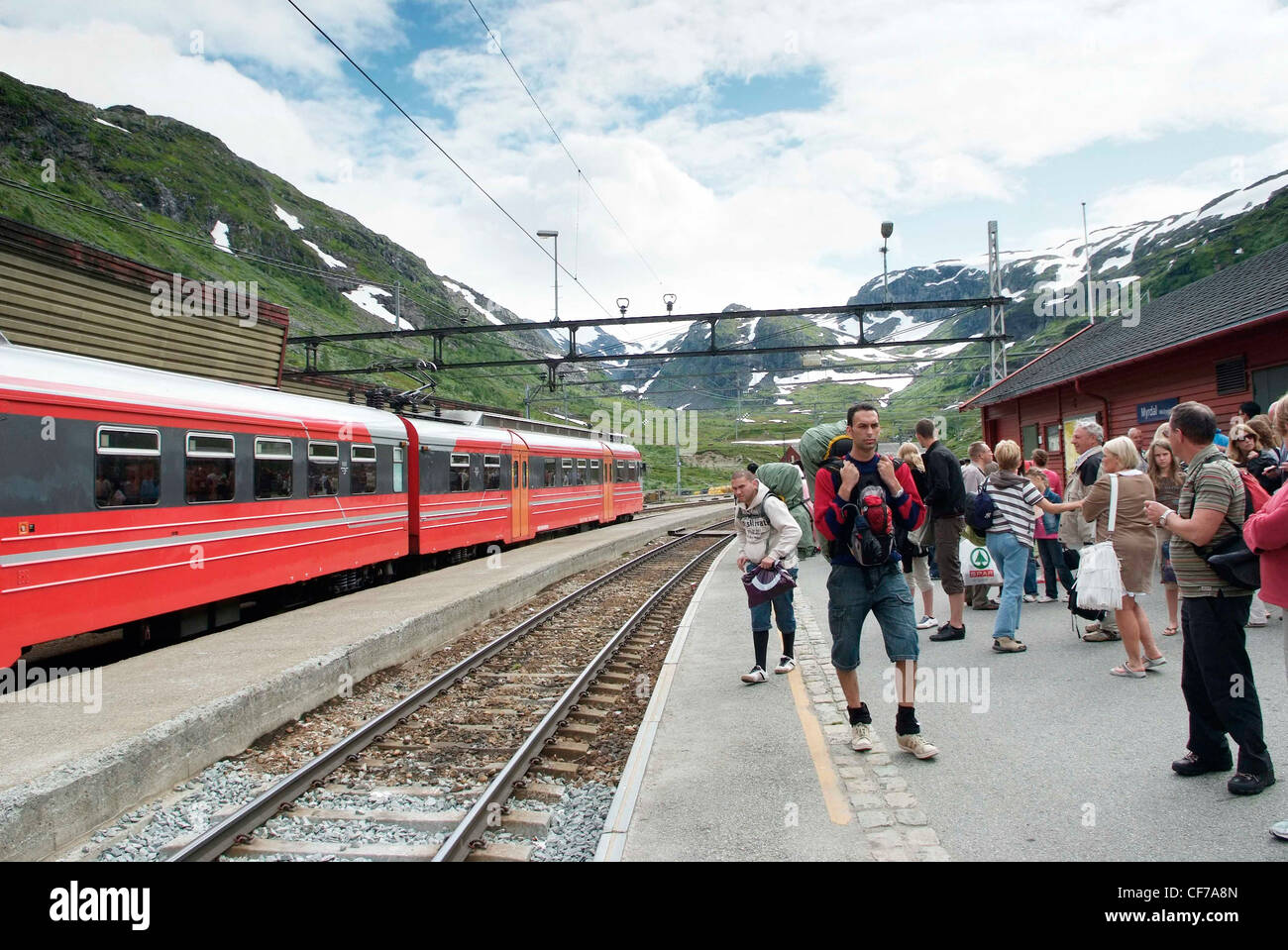 NORWAY The Flåm Line (Norwegian: Flåmsbana) railway .Myrdal Station, Bergen - Oslo Line train Stock Photo