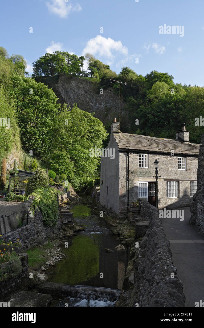 Waterside cottage in Castleton village Derbyshire Peak District
