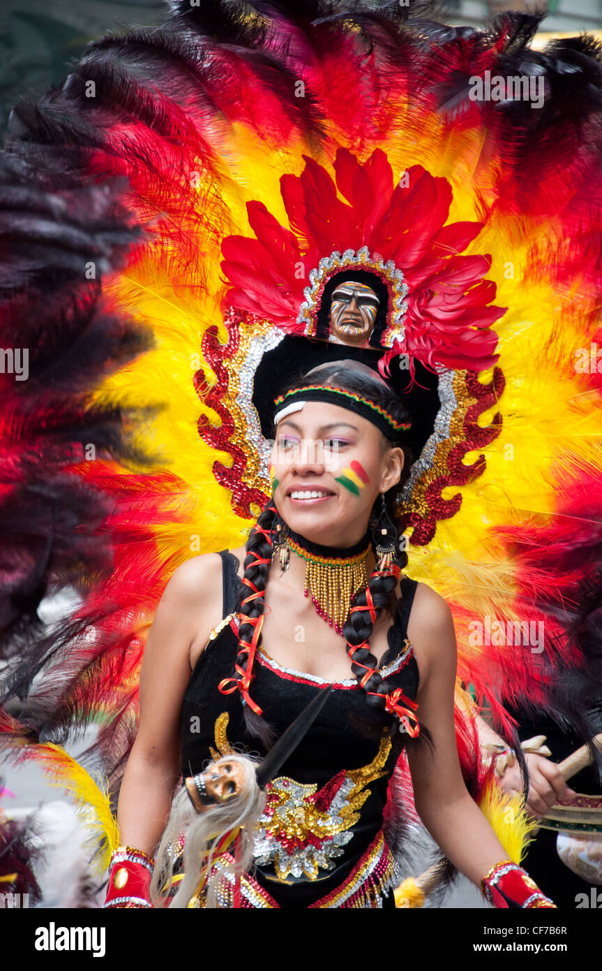 Girl disguised as a native american witch doctor in the latin american