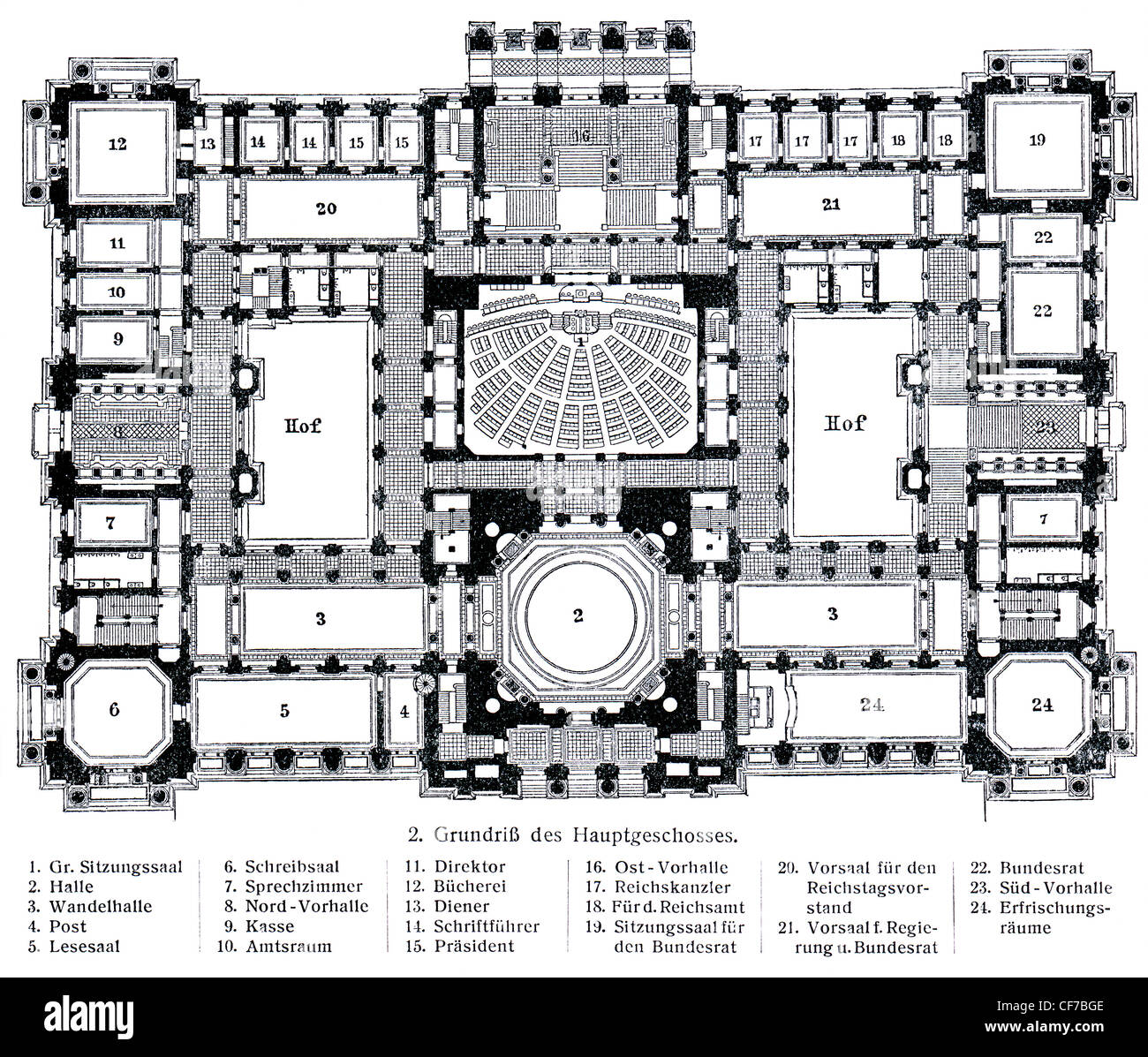 A schematic layout Reichstag. Publication of the book 'Meyers Konversations-Lexikon', Volume 7, Leipzig, Germany, 1910 Stock Photo