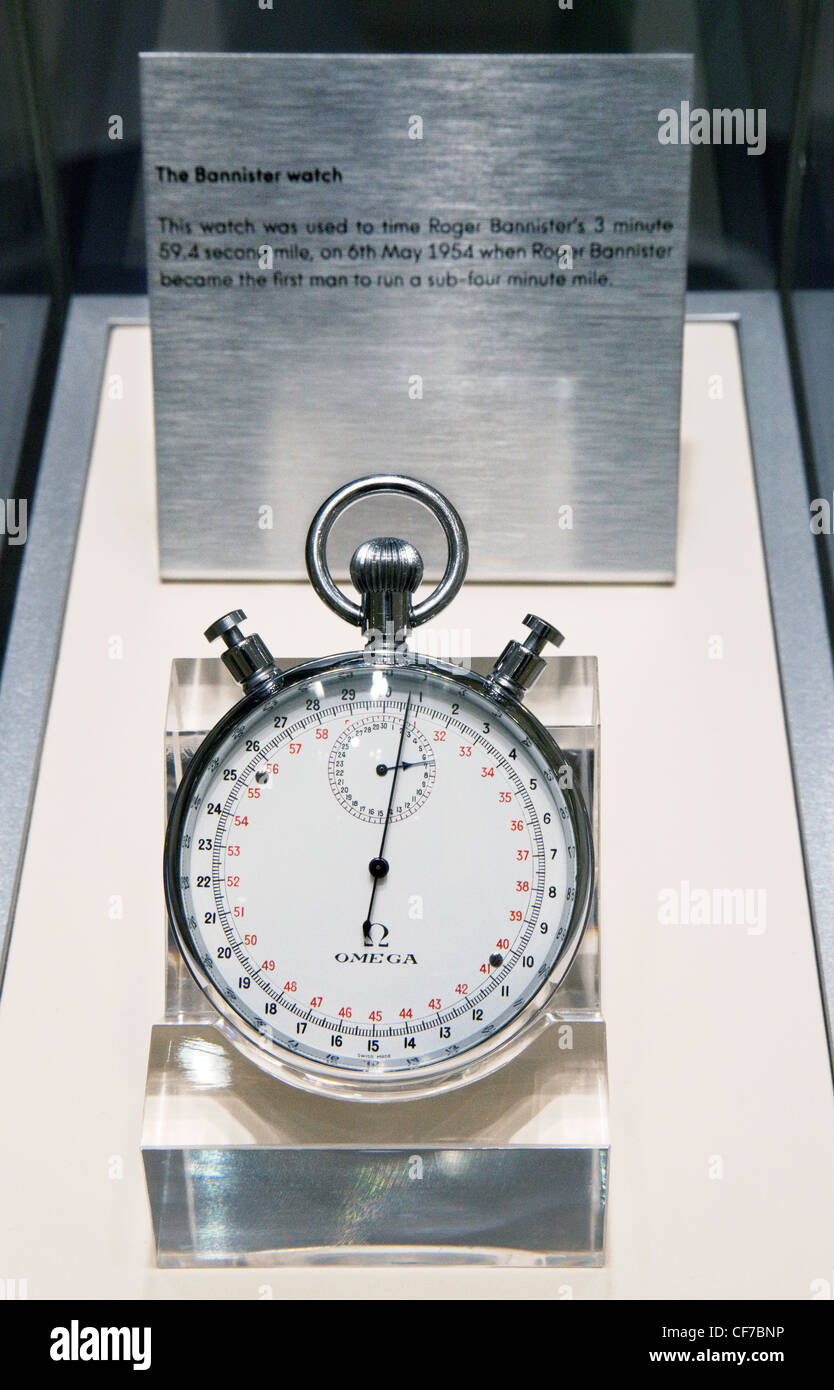 The Omega Bannister stopwatch, used to time Roger Bannisters under 4 minute mile, 1954 Stock Photo
