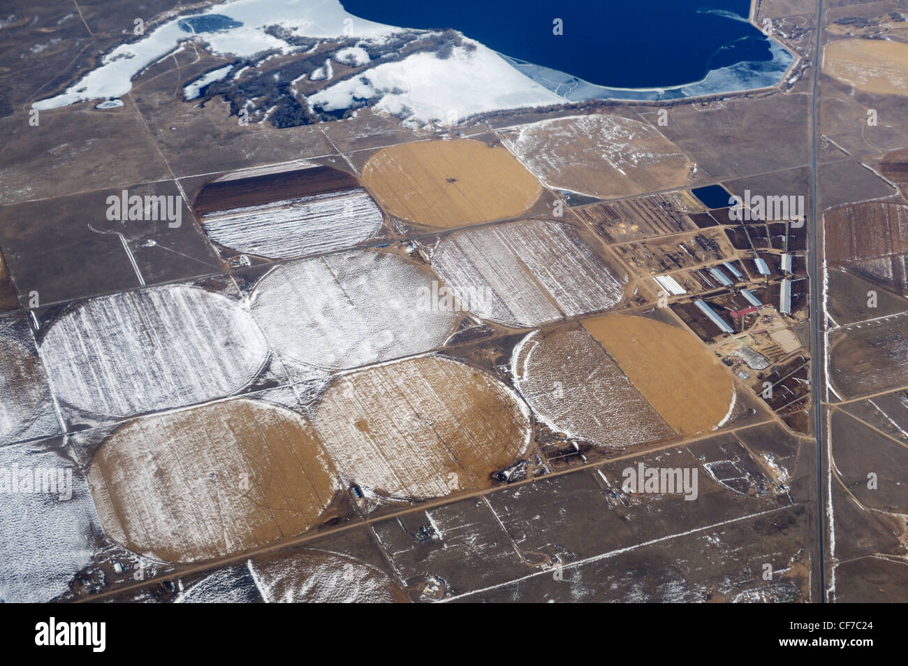 Farmland from 30,000 feet in winter, Kansas, United States Stock Photo