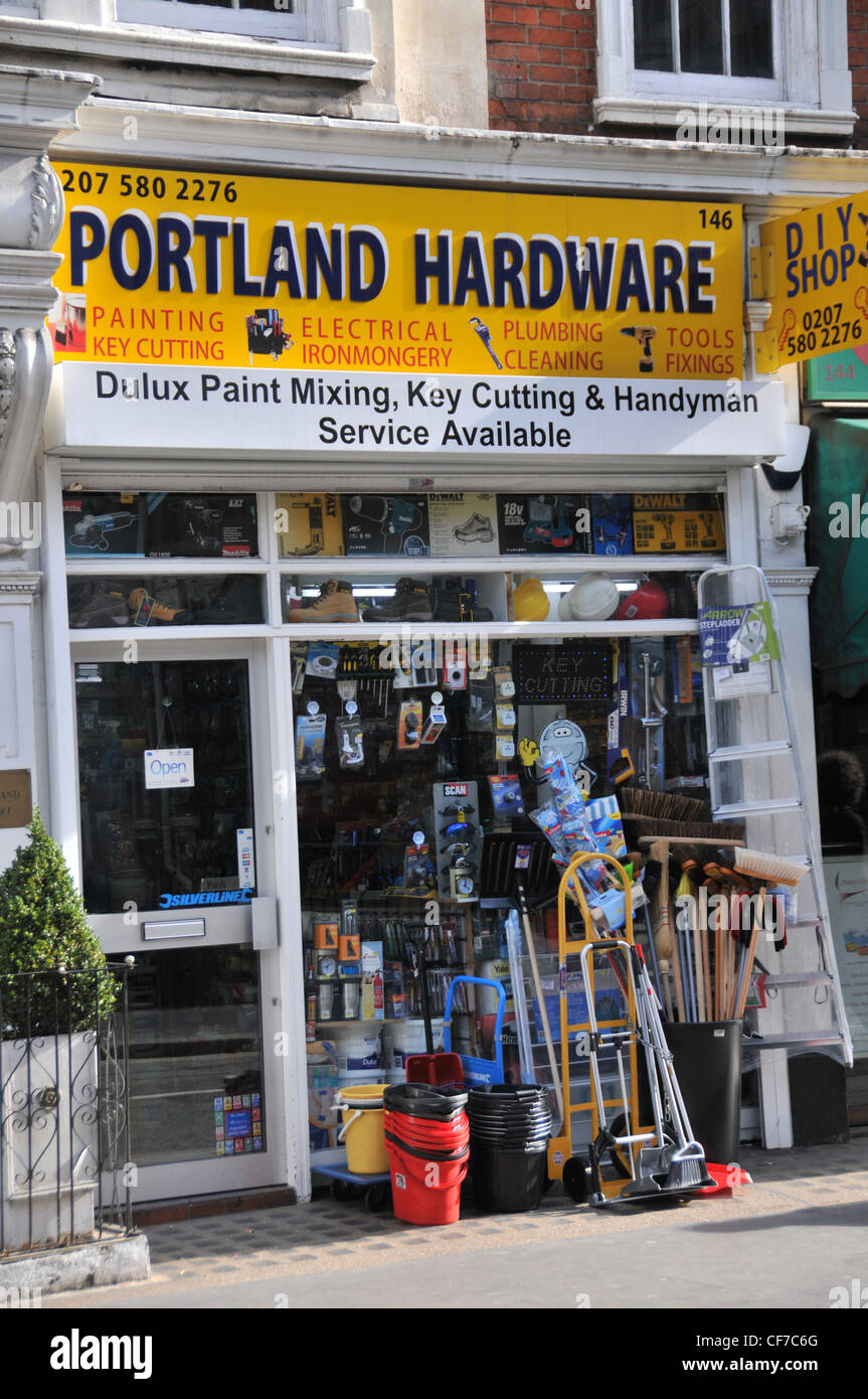 Hardware store brushes buckets ladders keys cut tools household good