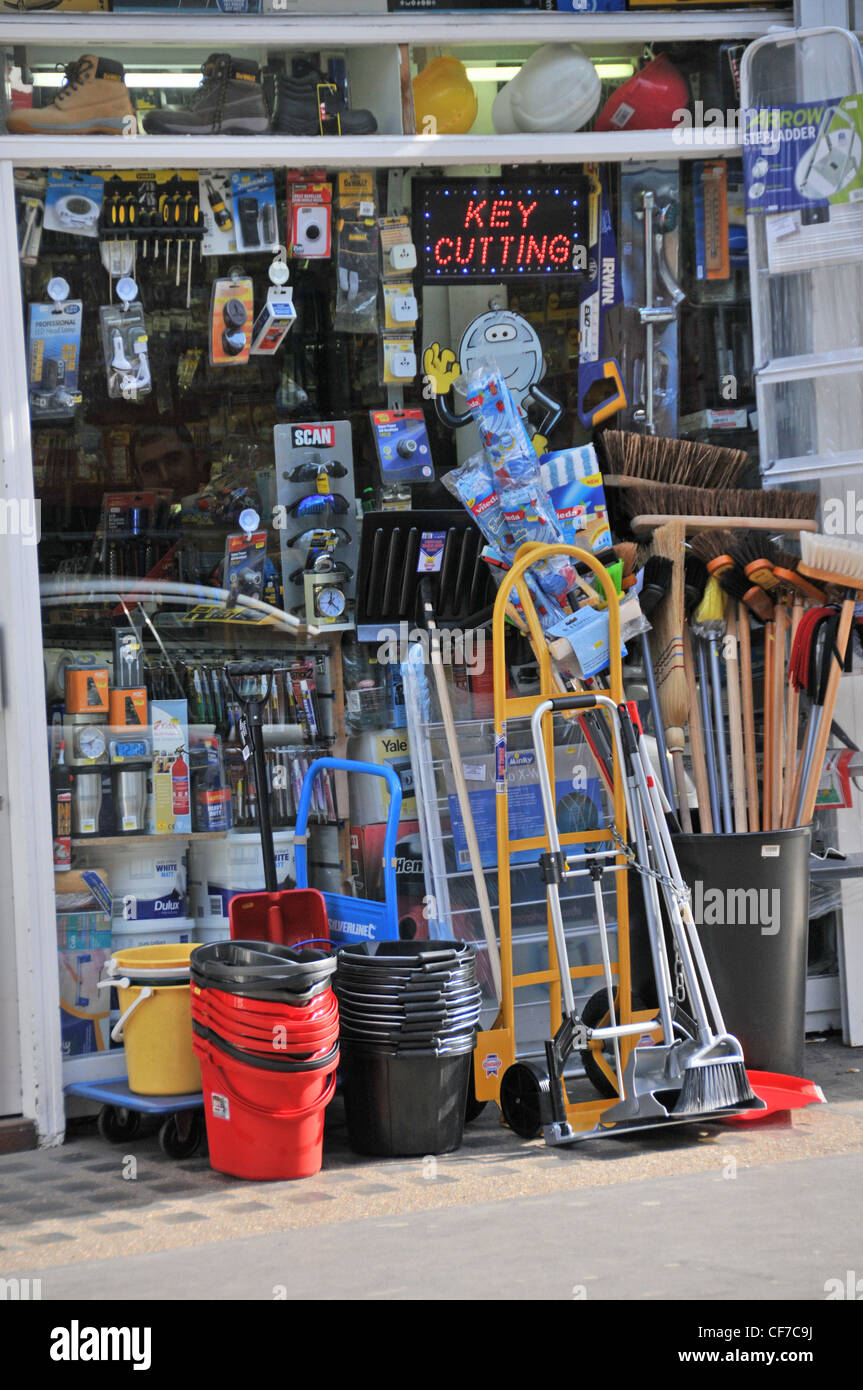 Hardware store brushes buckets ladders keys cut tools household good