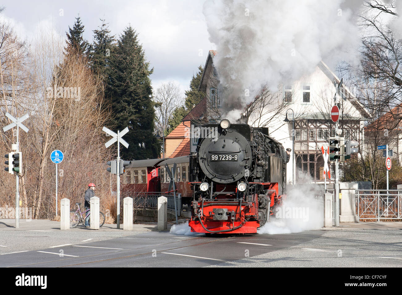 A Steam locomotive on the Harz Mountain Railway at Wernigerode Stock ...