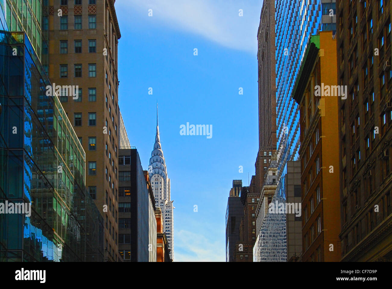 Looking towards Chrysler Building from 5th Avenue in Midtown Manhattan, New York City. Stock Photo