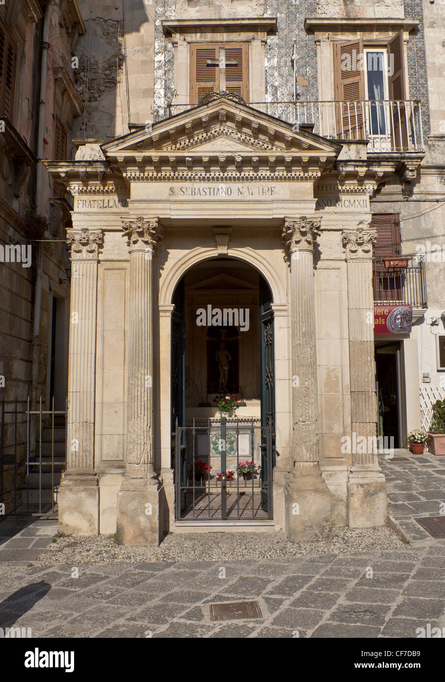 Capella Votiva della Fratellanza di San Sebastiano (the Votive Chapel of the Brotherhood of St. Sebastian) in Ortygia, Syracuse. Stock Photo