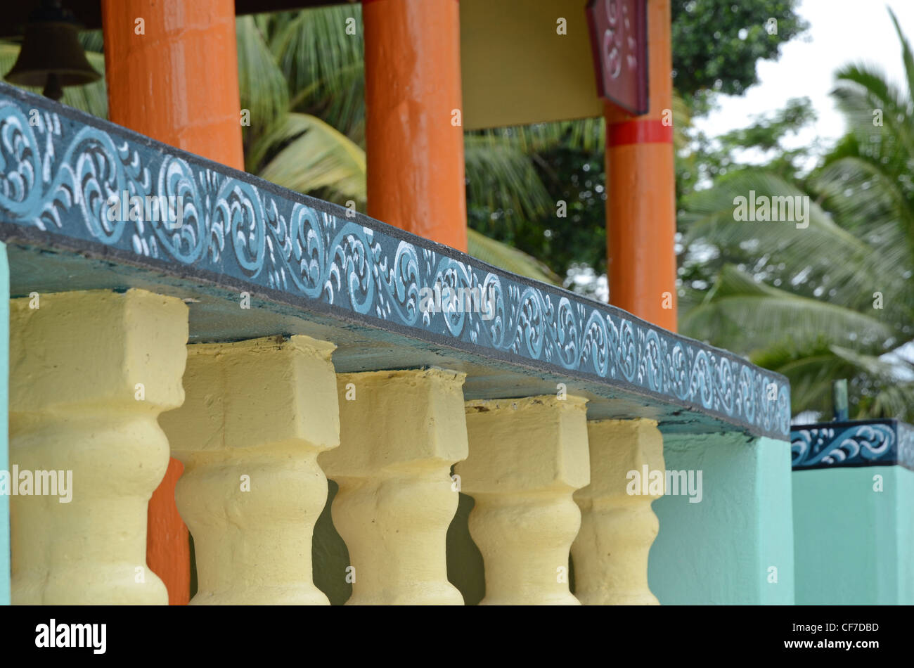 Detail of a painted balustrade in the Sri Siva Subramaniya Swami temple, Nadi, Fiji Stock Photo