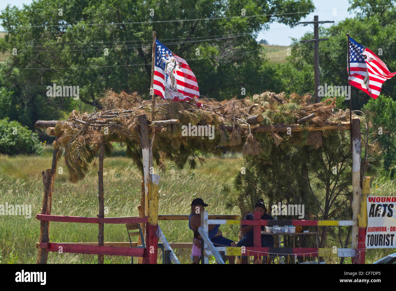 Native Americans reservation Lakota Oglala Sioux South Dakota in USA The family outdoors making