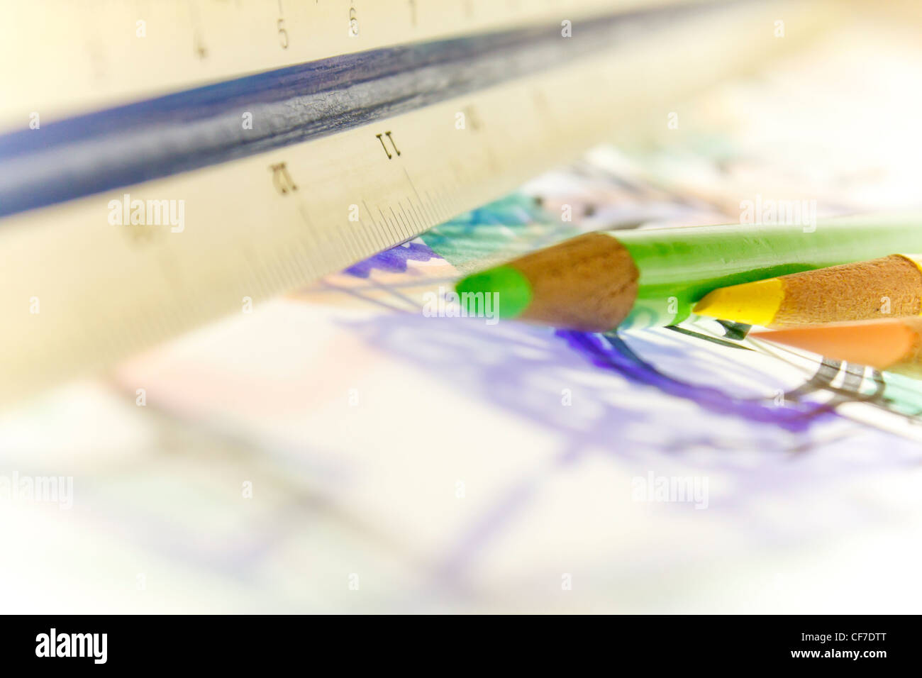 Color pencils on top of tracing paper with sketch lines Stock Photo Alamy