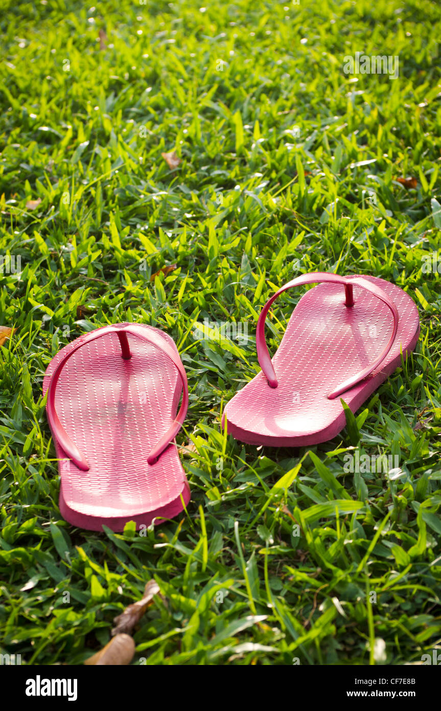 A pair of slippers are left on field of a relaxed day Stock Photo - Alamy