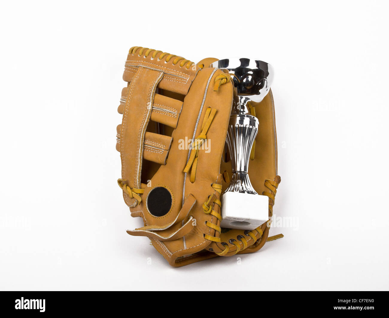 baseball glove with champion bowl Stock Photo