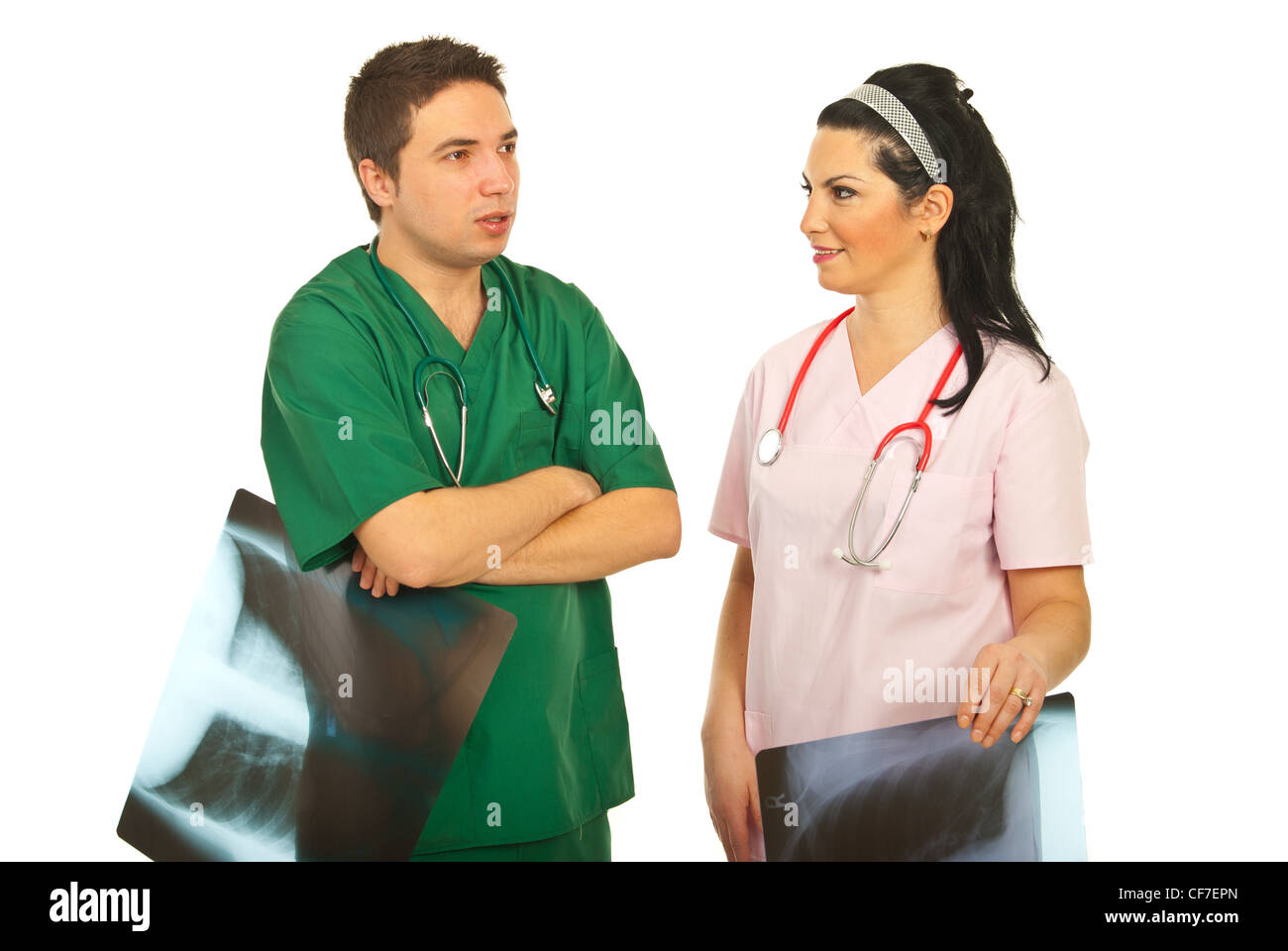 Radiologists having conversation isolated on white background Stock ...