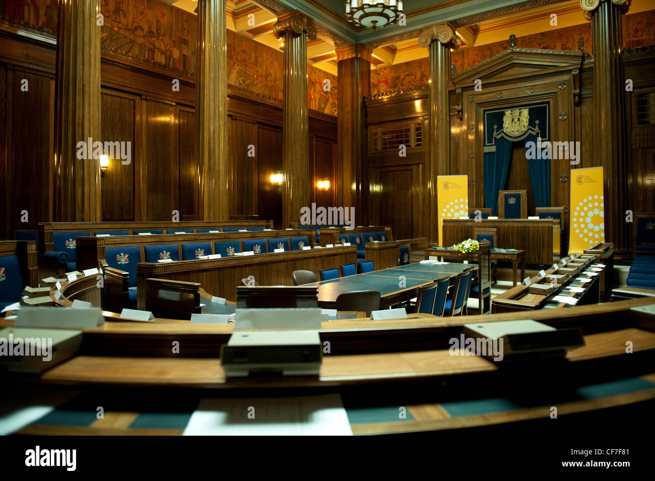 inside the ornate 1930's debating chamber of Swansea City Council, Brangwyn Hall, Swansea Wales