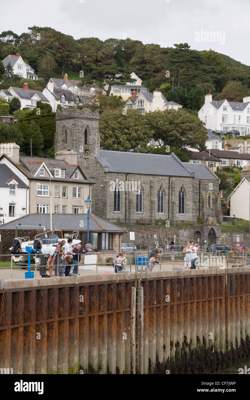 Families Crab Fishing off the Pier at Aberdovey, before Colourful Beach