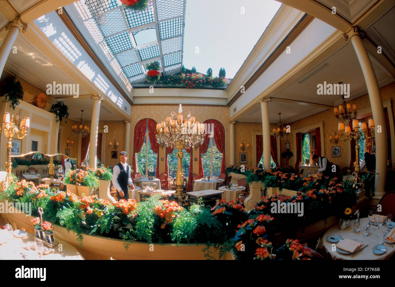 France, Paris, Inside Dining Room With Opening Roof, French Classical
