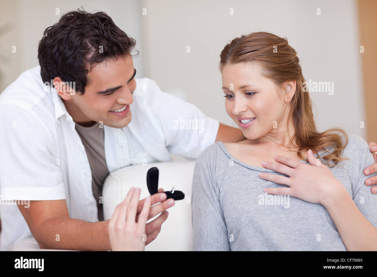 Man making his girlfriend speechless with proposal Stock Photo