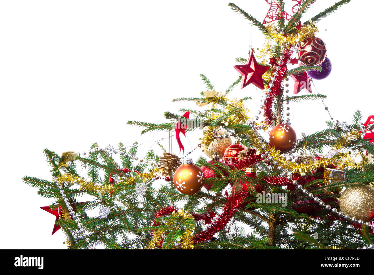 decorated christmas tree isolated on white background Stock Photo - Alamy