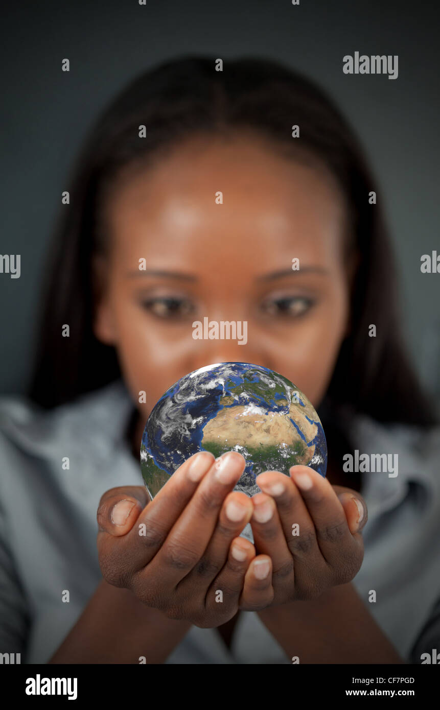 Woman Holding The Earth Stock Photo Alamy
