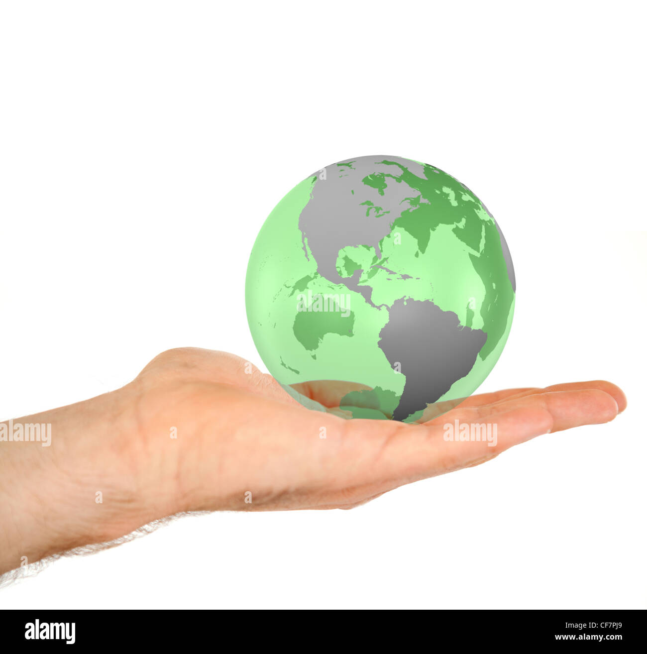 Masculine hand holding a 3d planet globe Stock Photo