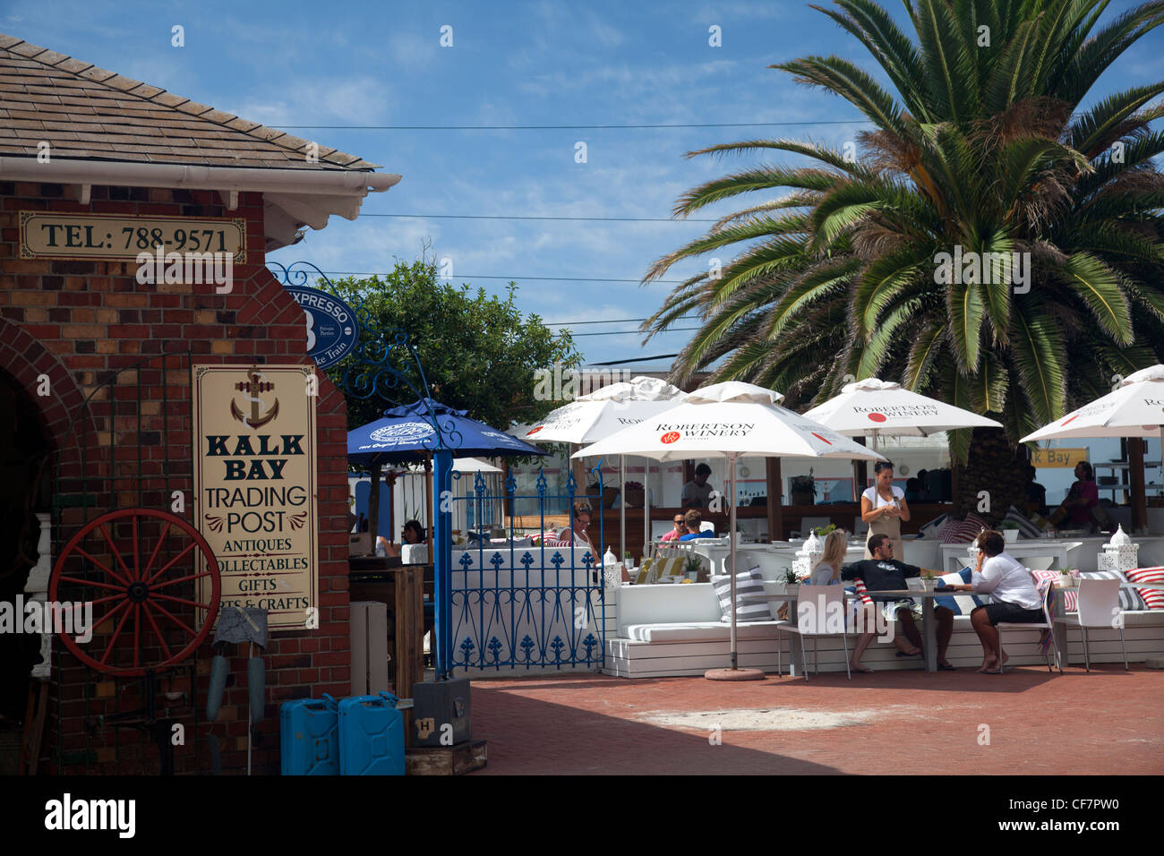 Kalk Bay Promenade with cafe and Trading Post - Cape Town Stock Photo