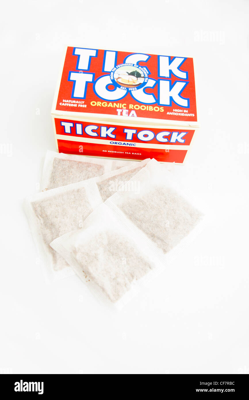 Tick Tock organic rooibos caffeine free tea high in antioxidants Stock Photo