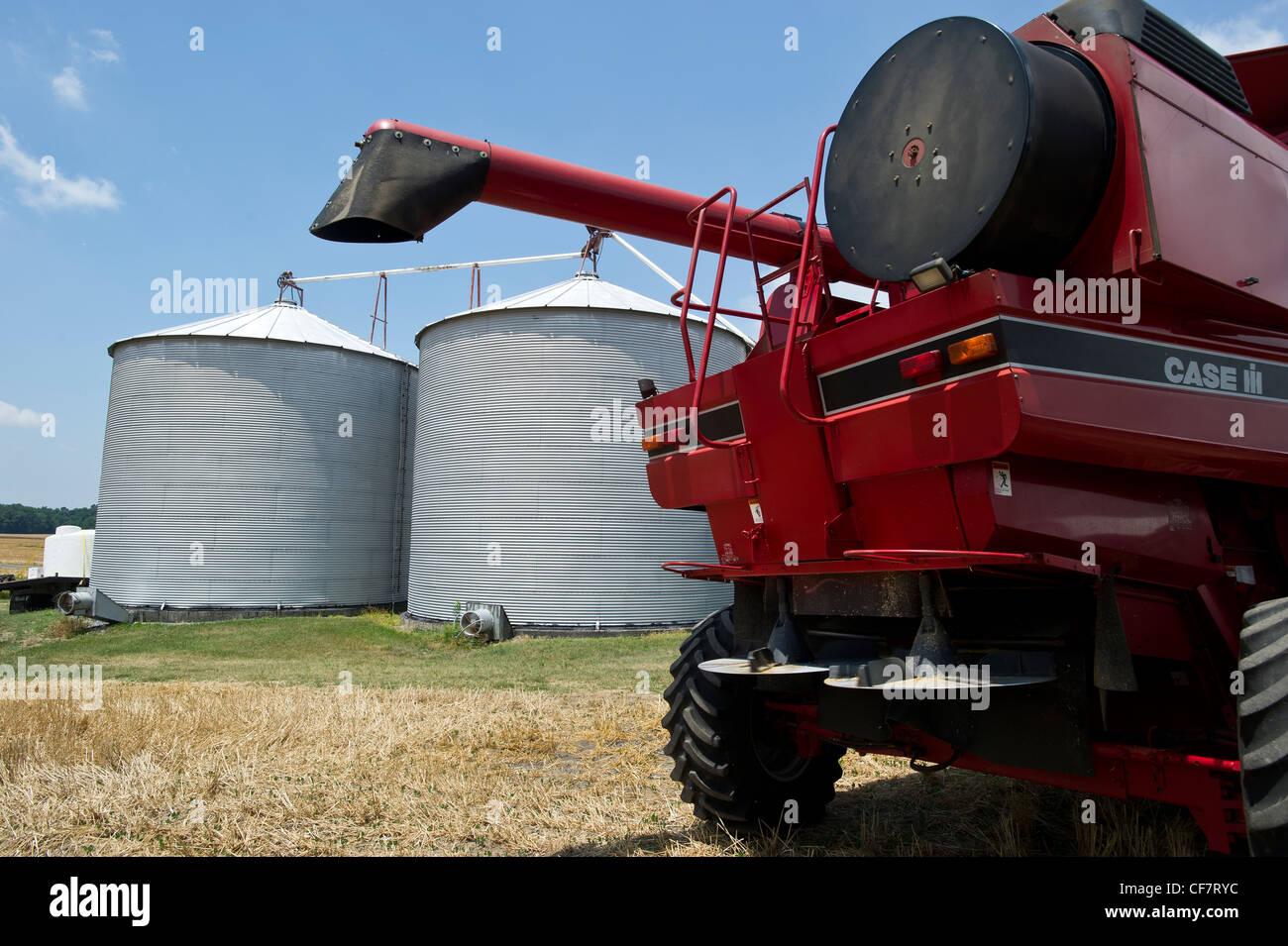 Grain production machinery on farm Stock Photo