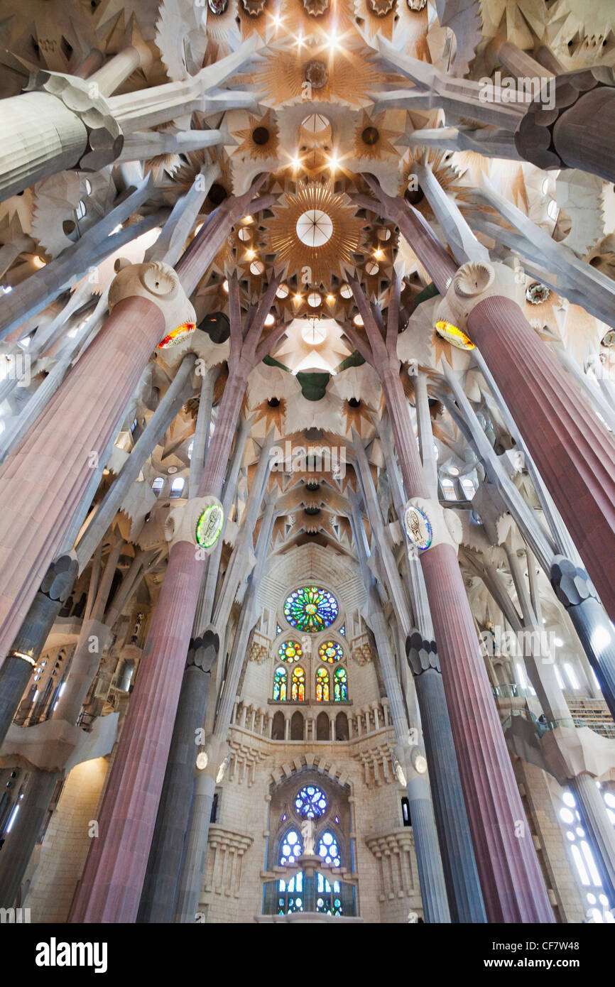 Europe, Spain, Barcelona, Sagrada Familia, Interior, Interiors, Gaudi ...