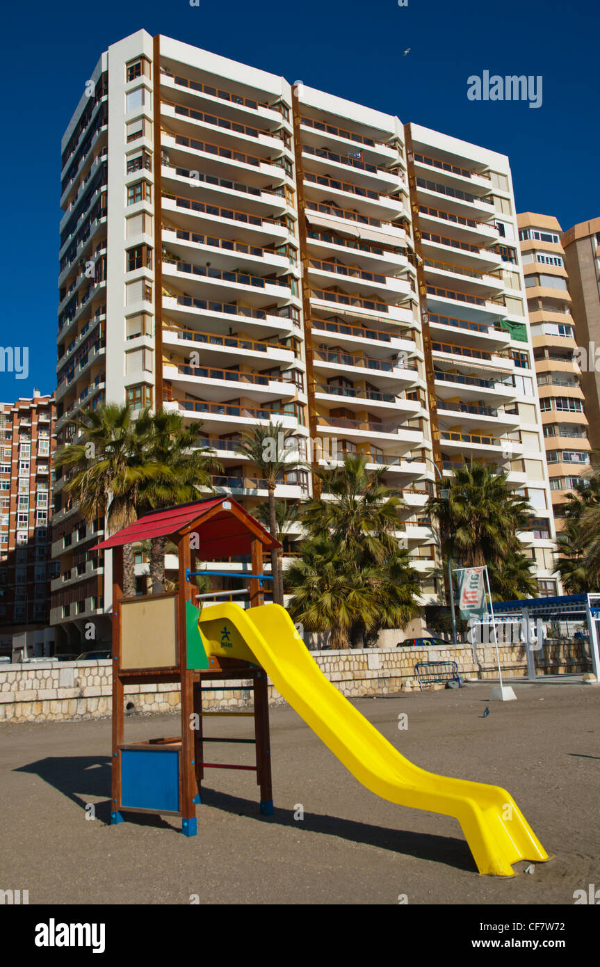 Slide in childrens playground at Playa de la Malagueta beach central