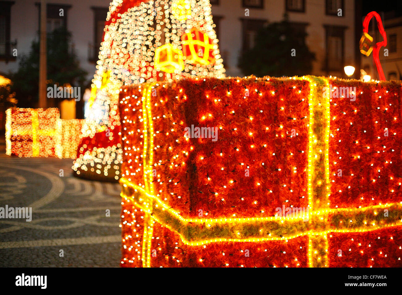 Outdoor Christmas decorations in Ponta Delgada, Azores islands, Portugal. Stock Photo