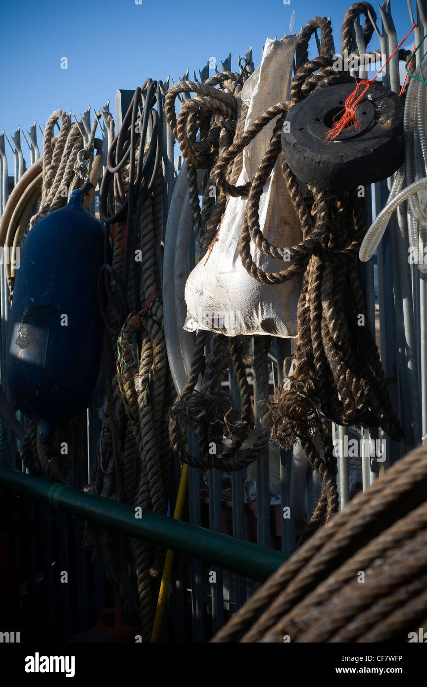 Fishing equipment on Exmouth docks,wire,Exmouth beach,Devon,Coastline,coast, poor water quality 2012,surfers against sewage,bath Stock Photo