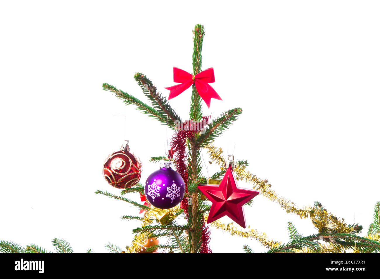 decorated christmas tree isolated on white background Stock Photo - Alamy