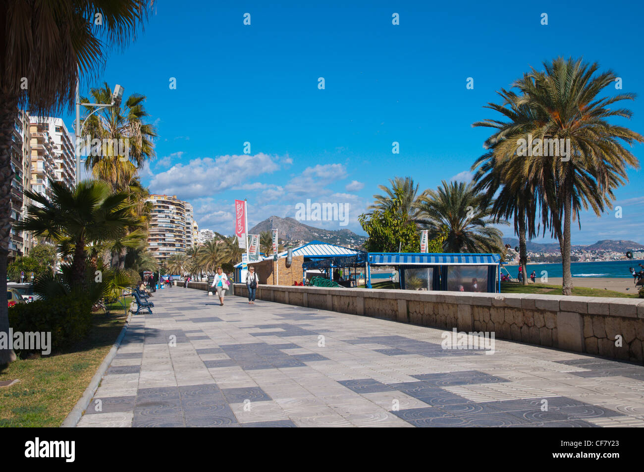 Paseo Maritimo de Pablo Ruiz Picasso beachside promenade central Malaga Andalusia Spain Europe Stock Photo