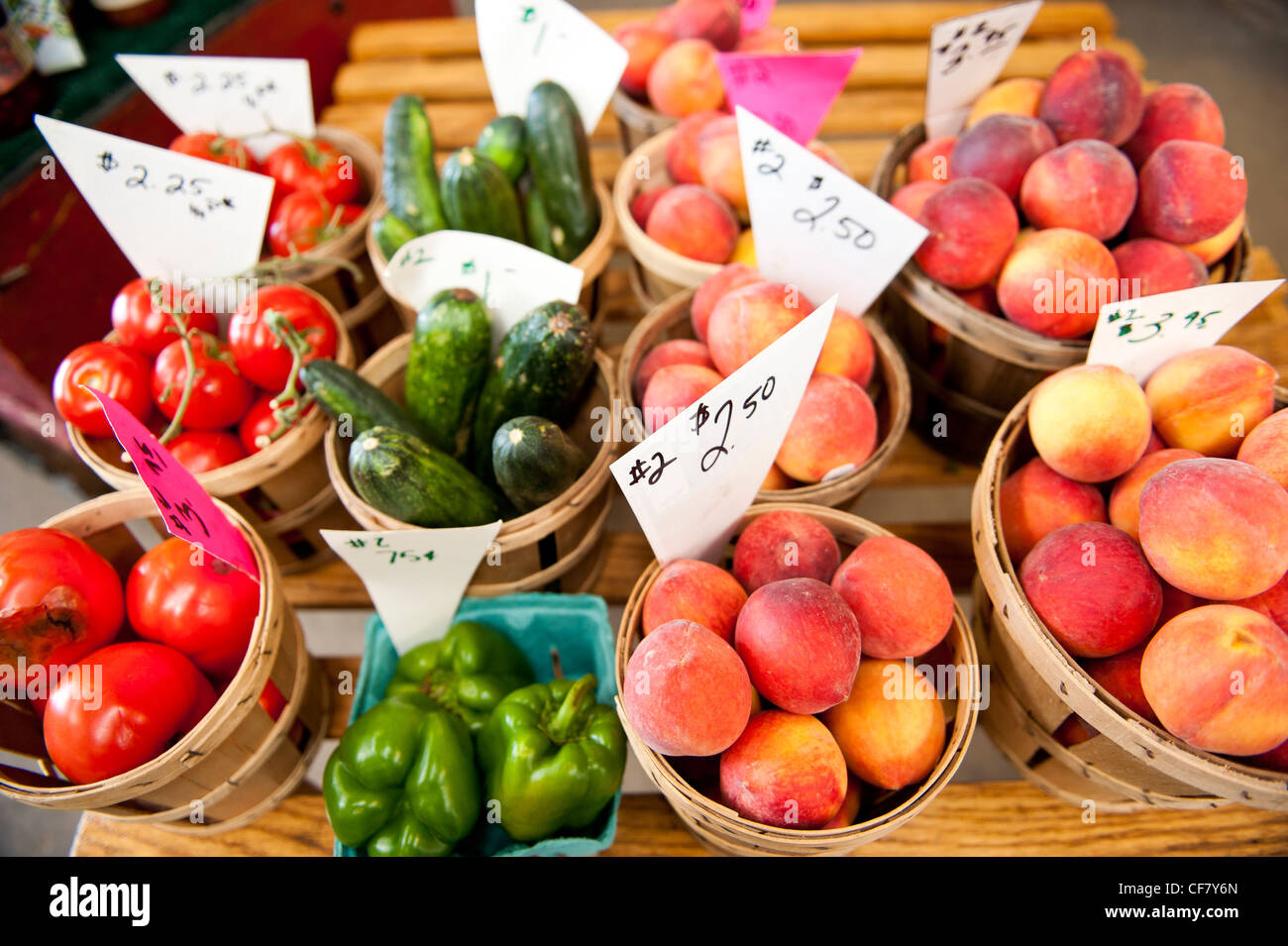 Baskets of fruit and vegetables for sale Stock Photo Alamy