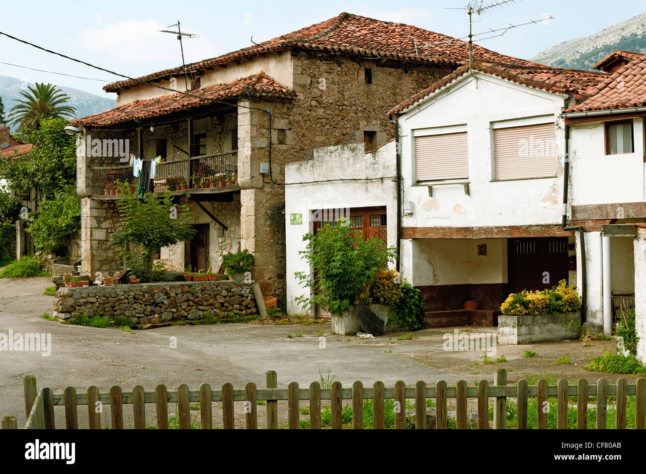 Traditional stone building house in northern Spain, in a town of Cantabria, Europe, EU Stock Photo