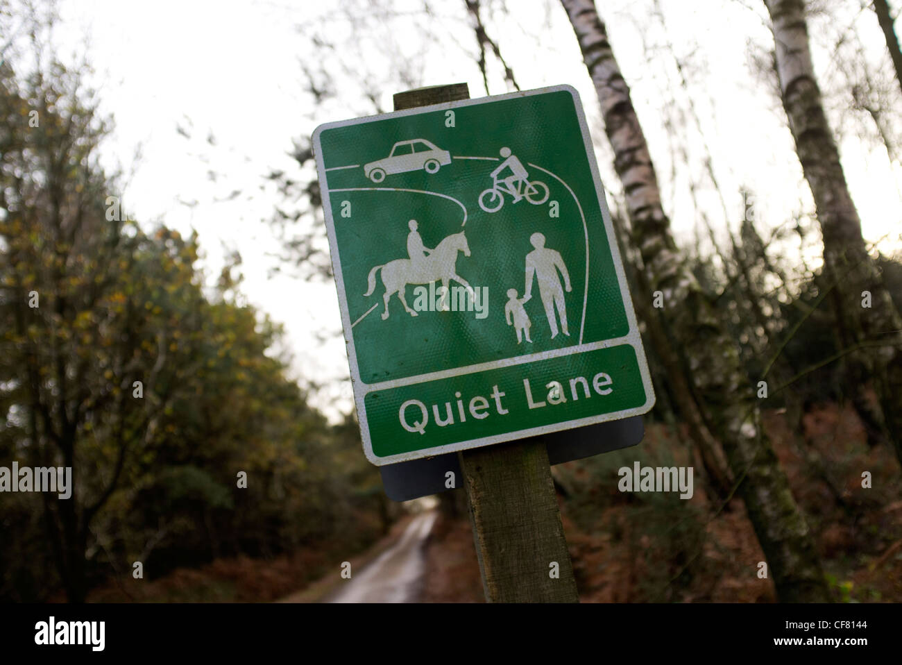 Quiet lane warning sign Stock Photo