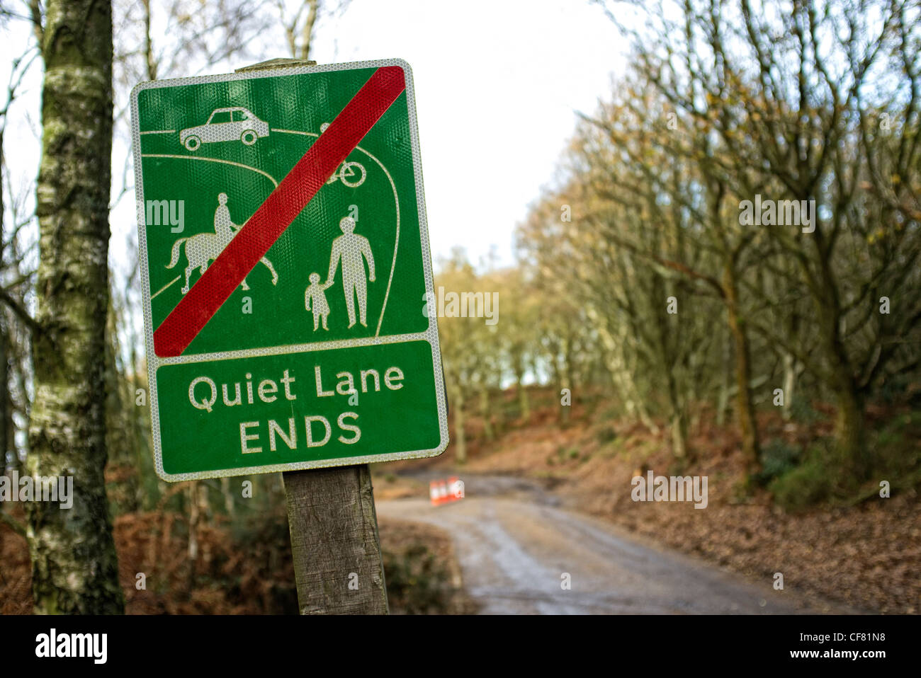 Quiet lane ends No horse riding walking cycling cars Stock Photo