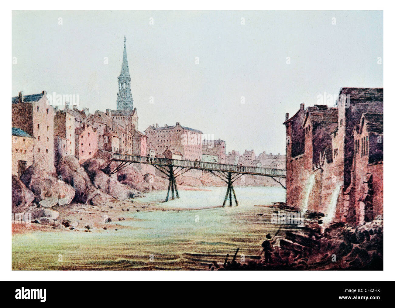 Old Blackfrairs Bridge manchester 1850 river Irwel Stock Photo