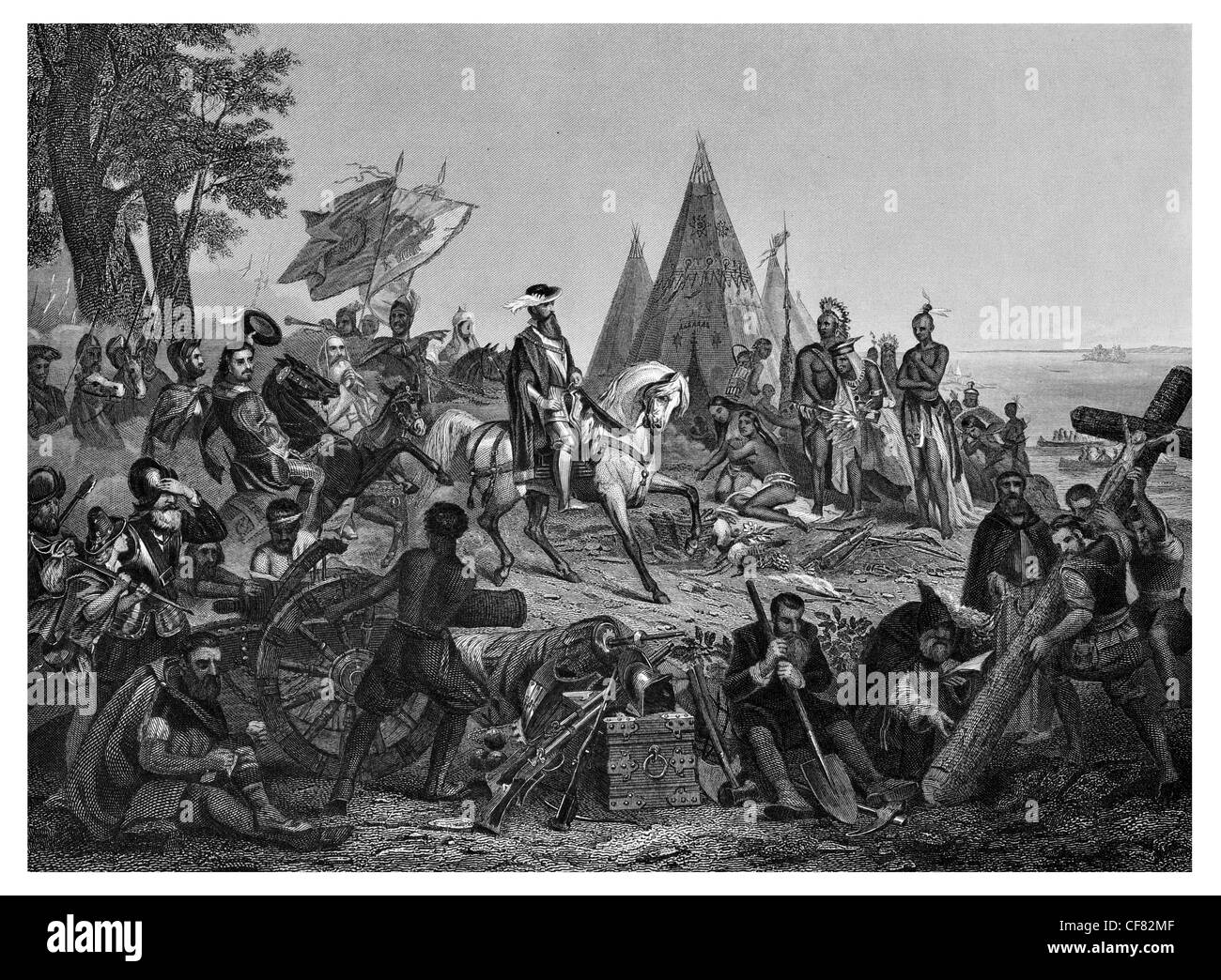 Hernando de Soto   Spanish Conquistador  discovering  Mississippi River Stock Photo