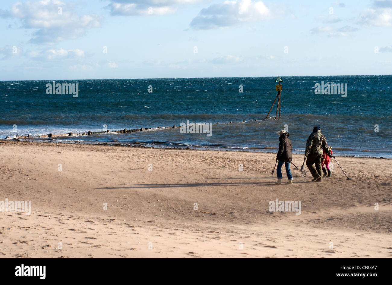metal detecting on Exmouth beach,Exmouth beach,Devon,Coastline,coast, poor water quality 2012,surfers against sewage,bathing res Stock Photo