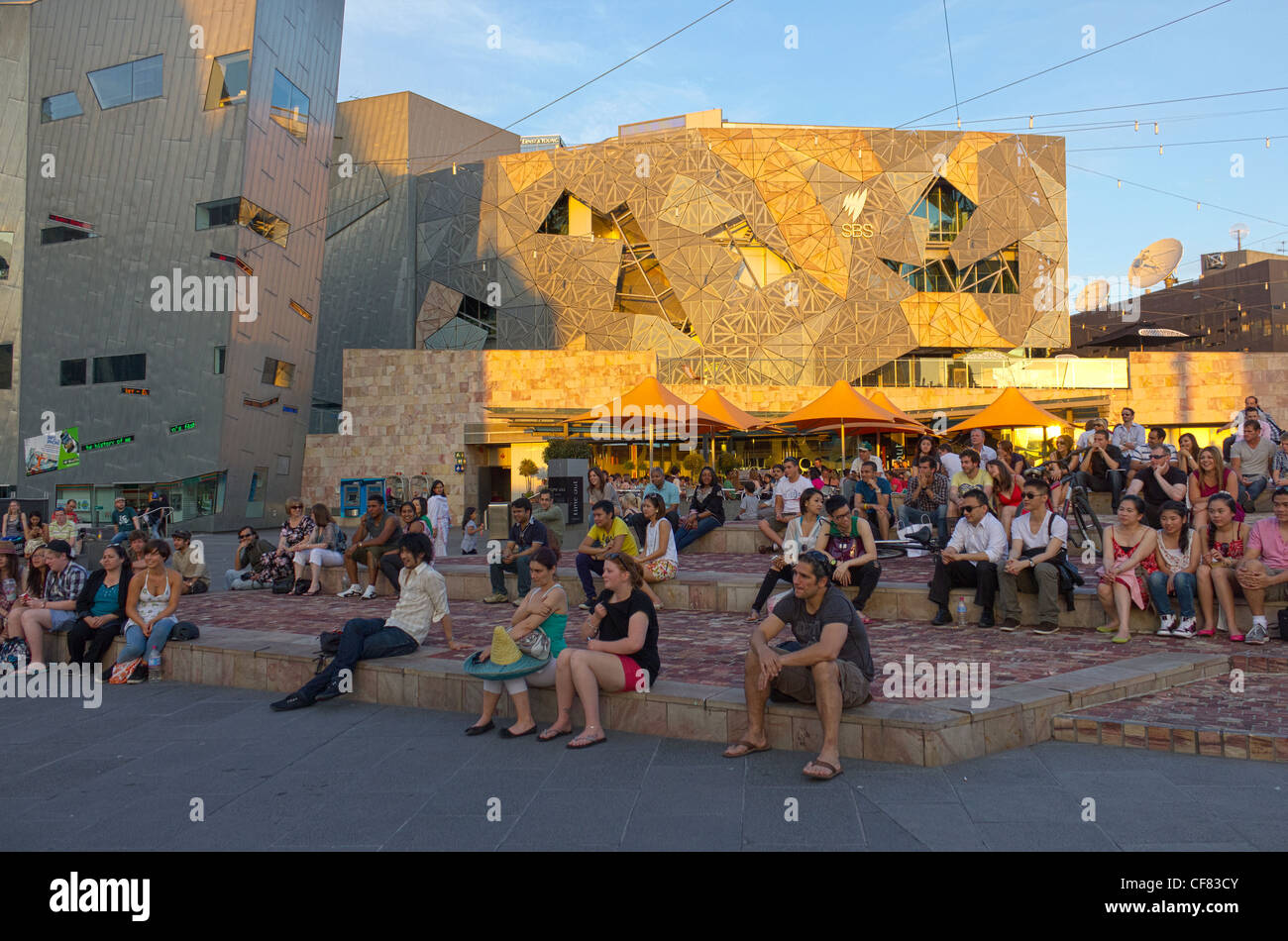 entertainer, Federation Square, Melbourne, Victoria, Australia Stock Photo