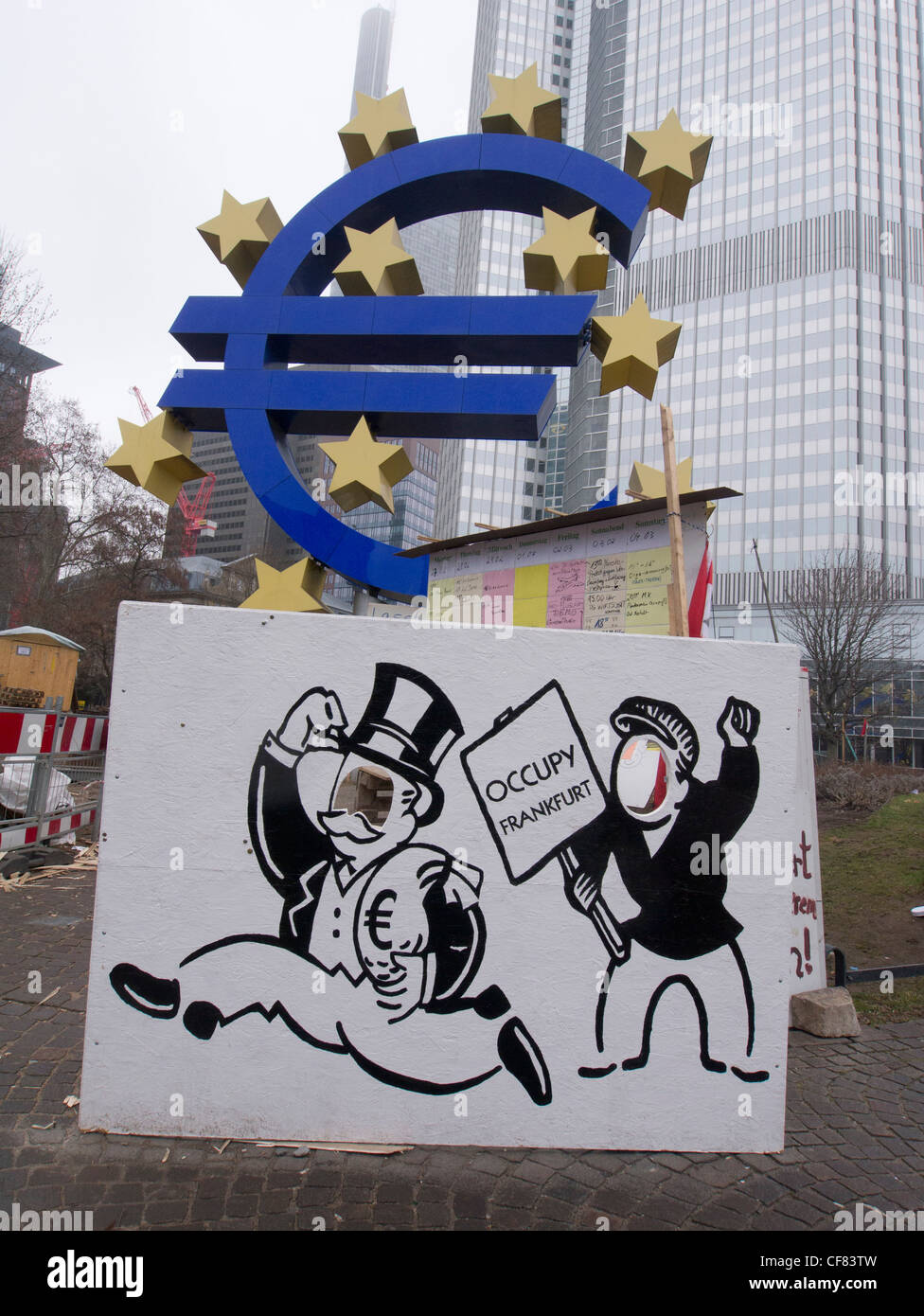 Site of Occupy Frankfurt protest site outside European Central Bank (ECB) headquarters in Frankfurt Germany Stock Photo