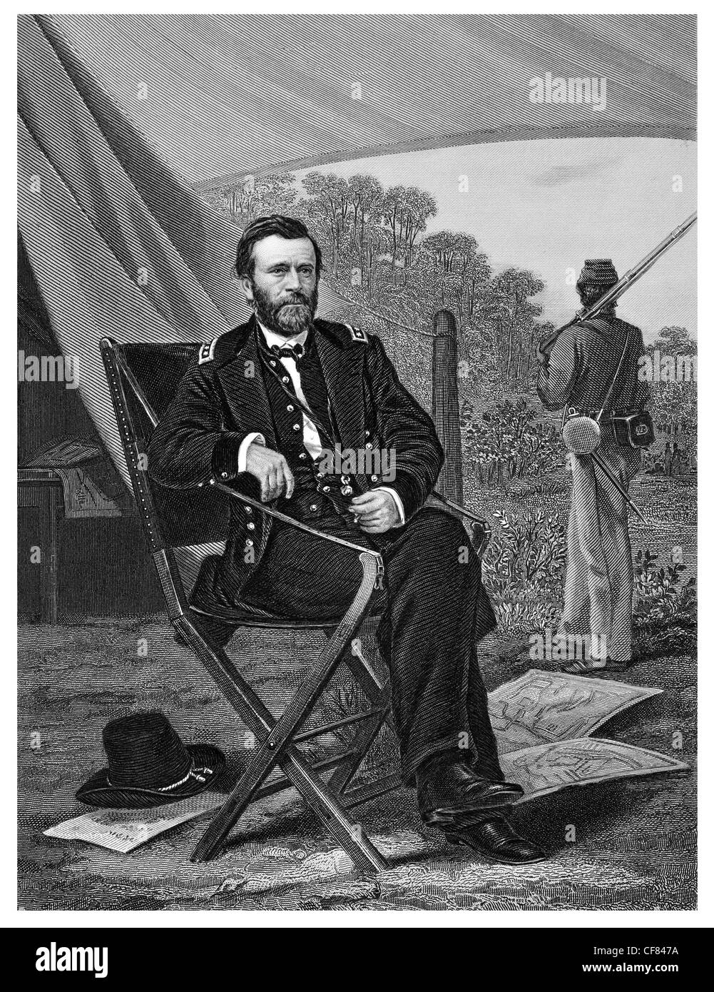 Ulysses S. Grant  Hiram  April 27, 1822 – July 23, 1885 the 18th President United States 1864 field headquarters Stock Photo